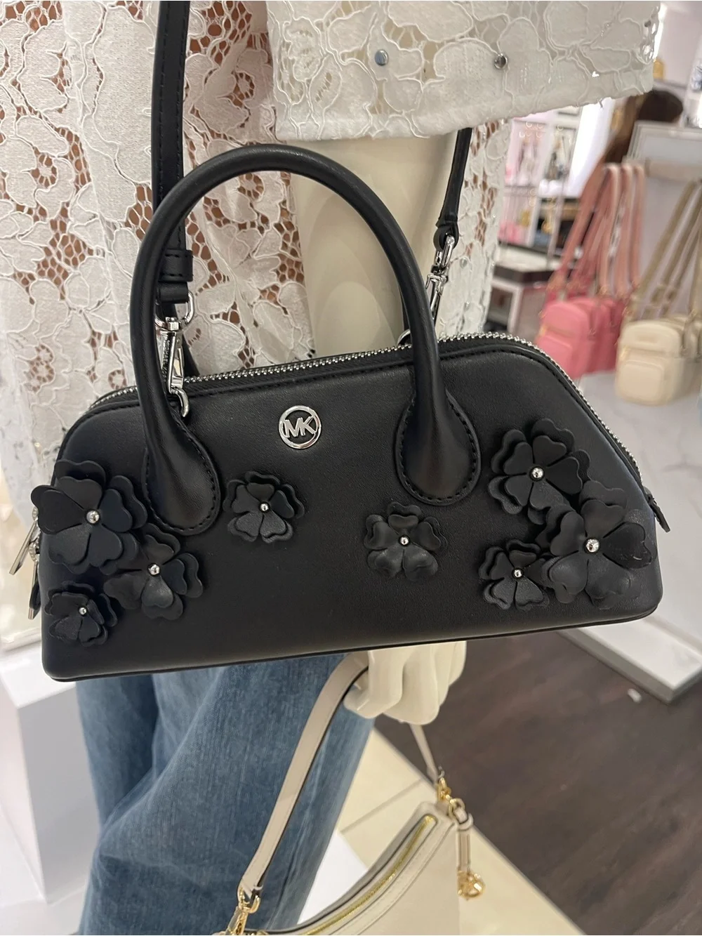 Michael Kors Petra Small Floral Embellished Crossbody Bag Black  NWT